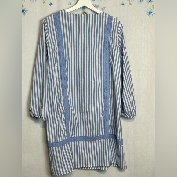 Lands End - Cotton Poplin Split-Neck Dress Sz LP - Chicory Blue Stripe - Picture 7 of 15